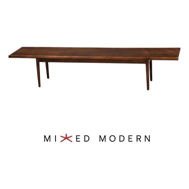 1960s Refinished Drexel Declaration Walnut 75” Coffee Table by Kipp Stewart For Sale