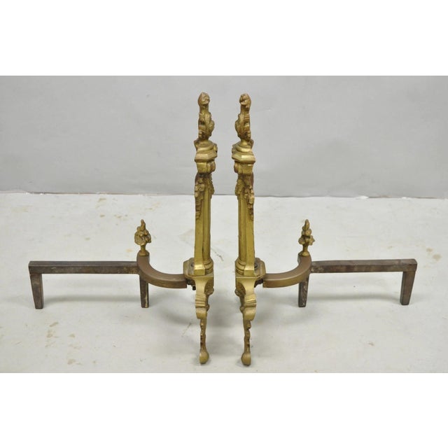 Antique French Empire Style Bronze Corinthian Column Fireplace Andirons - A Pair For Sale - Image 10 of 14