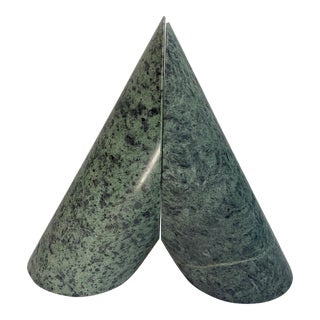 Minimalist Vintage Green Marble Bookends - Pair For Sale