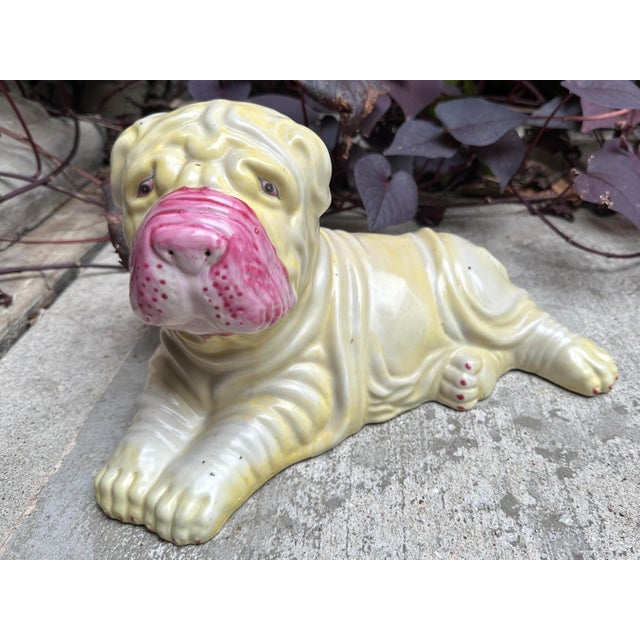 1940s Vintage Chinese Chinoiserie Porcelain Shar Pei Dog Figure For Sale - Image 5 of 6