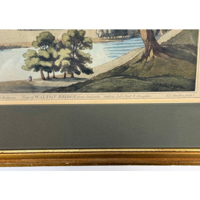 English Antique 1793 Joseph Farington River Thames Hand-Colored Aquatint Walton Bridge Boydell For Sale - Image 3 of 13