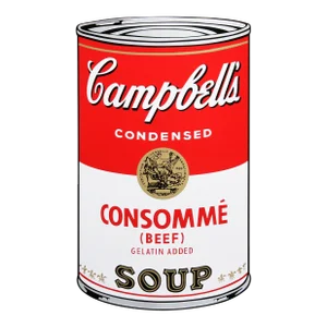 Campbell's Soup Can: Consomme (Beef), Andy Warhol Sunday B. Morning Serigraph, Stamped Verso