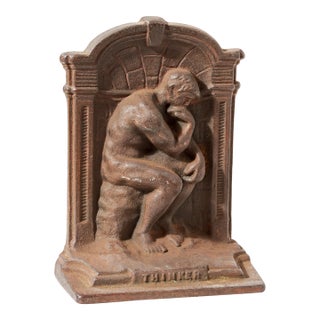 Vintage Cast Iron Bookend - The Thinker For Sale