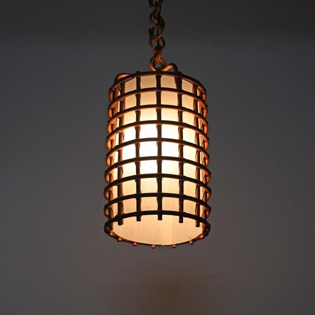 Vintage Pendant Light in Parchment with Rattan and Wicker by Louis Sognot, France, 1960s For Sale - Image 9 of 14