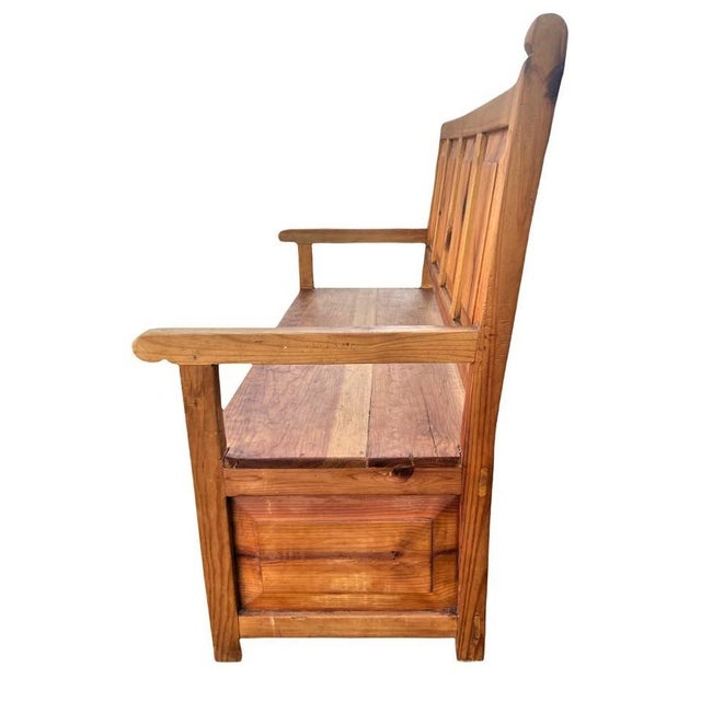 Mexican Rustic High Back Bench With Storage Drawers Early 21st