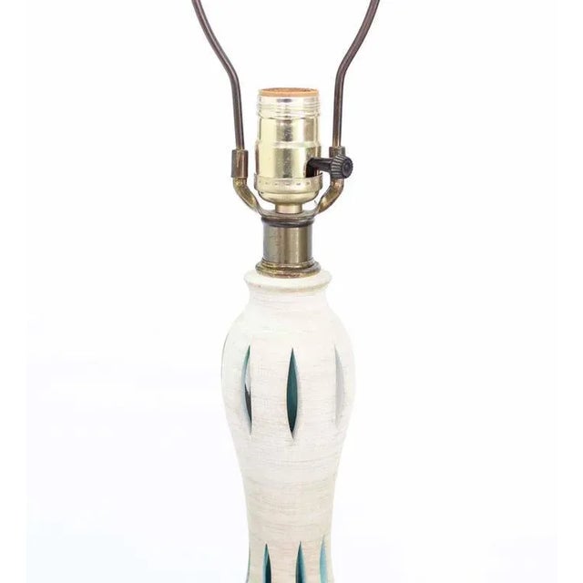 Wood Vintage Mid Century Vase Shape Art Pottery Table Lamp For Sale - Image 7 of 8