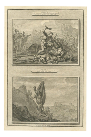 Pieter Mortier, Samson with the Jawbone and Samson Carries the Gates of Gaza, 1700, Engraving