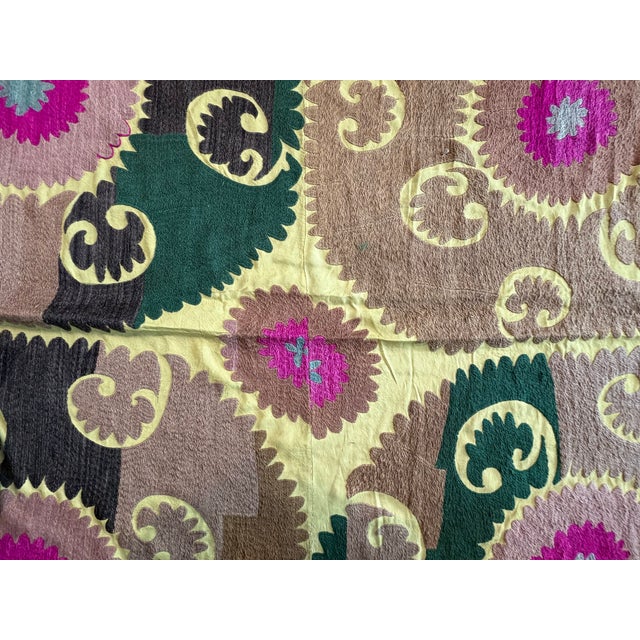 Large Yellow Cotton Suzani With Bold Round Medallions For Sale - Image 10 of 10