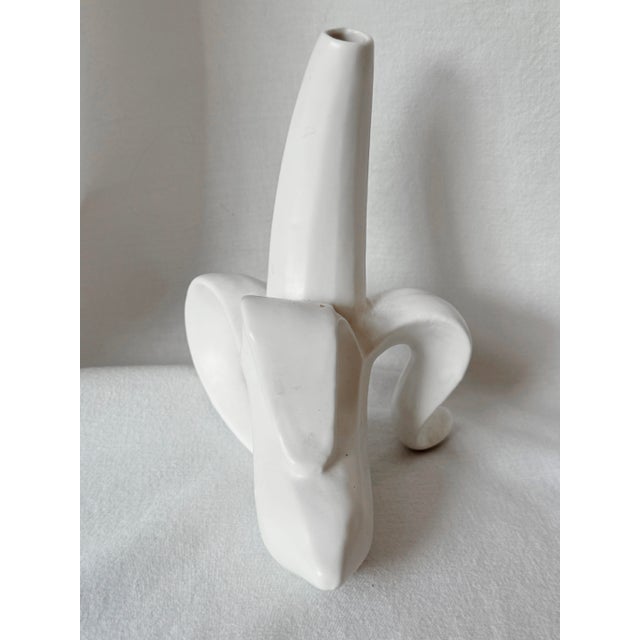 Vintage Y2k Ceramic White Pop Art Banana Bud Vase For Sale - Image 4 of 7