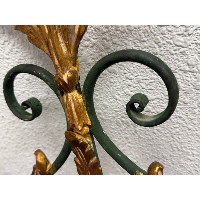 Mid 20th Century Italian Gilt Metal Laurel Wreath Candelabra Sconces, Pair For Sale - Image 9 of 12