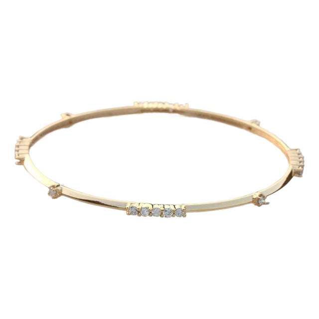 14k Solid Gold Natural Pave Diamond Bracelet Sleek Bangle Bracelet For Sale