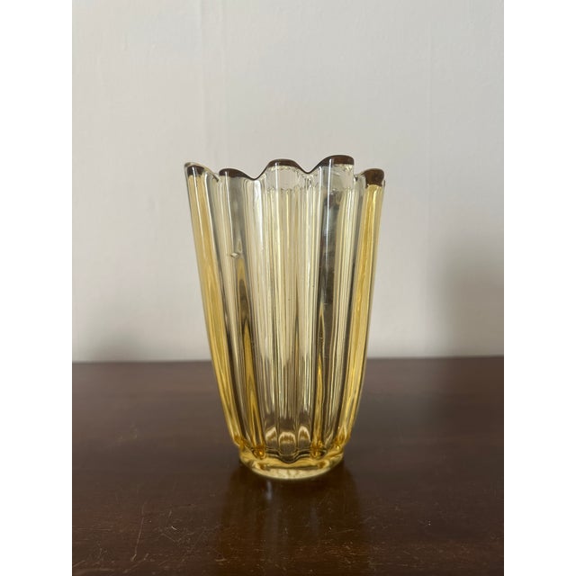 Mid-Century Modern Vintage MCM Glass Fostoria Celestial Amber 7" Vase For Sale - Image 3 of 6
