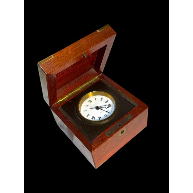 Tiffany and Co. A Tiffany & Co. Swiss Brass Mounted Mahogany Cased Desk Timepiece For Sale - Image 4 of 10