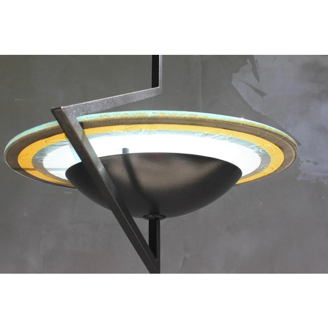 Italian Handmade Suspension Lamp in Wrought Iron and Colored Glass by Daniela Puppa, 1970s For Sale - Image 3 of 11