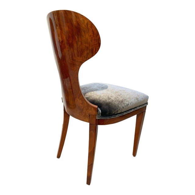 Wood Biedermeier Ballon Chairs, Ash Veneer, Grey Velvet, Vienna, 1900, Set of 4 For Sale - Image 7 of 18