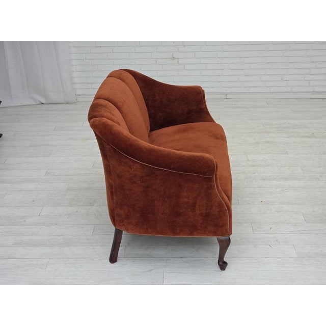 Red Danish 2-Seater Sofa in Velour and Oak, 1950s For Sale - Image 8 of 18