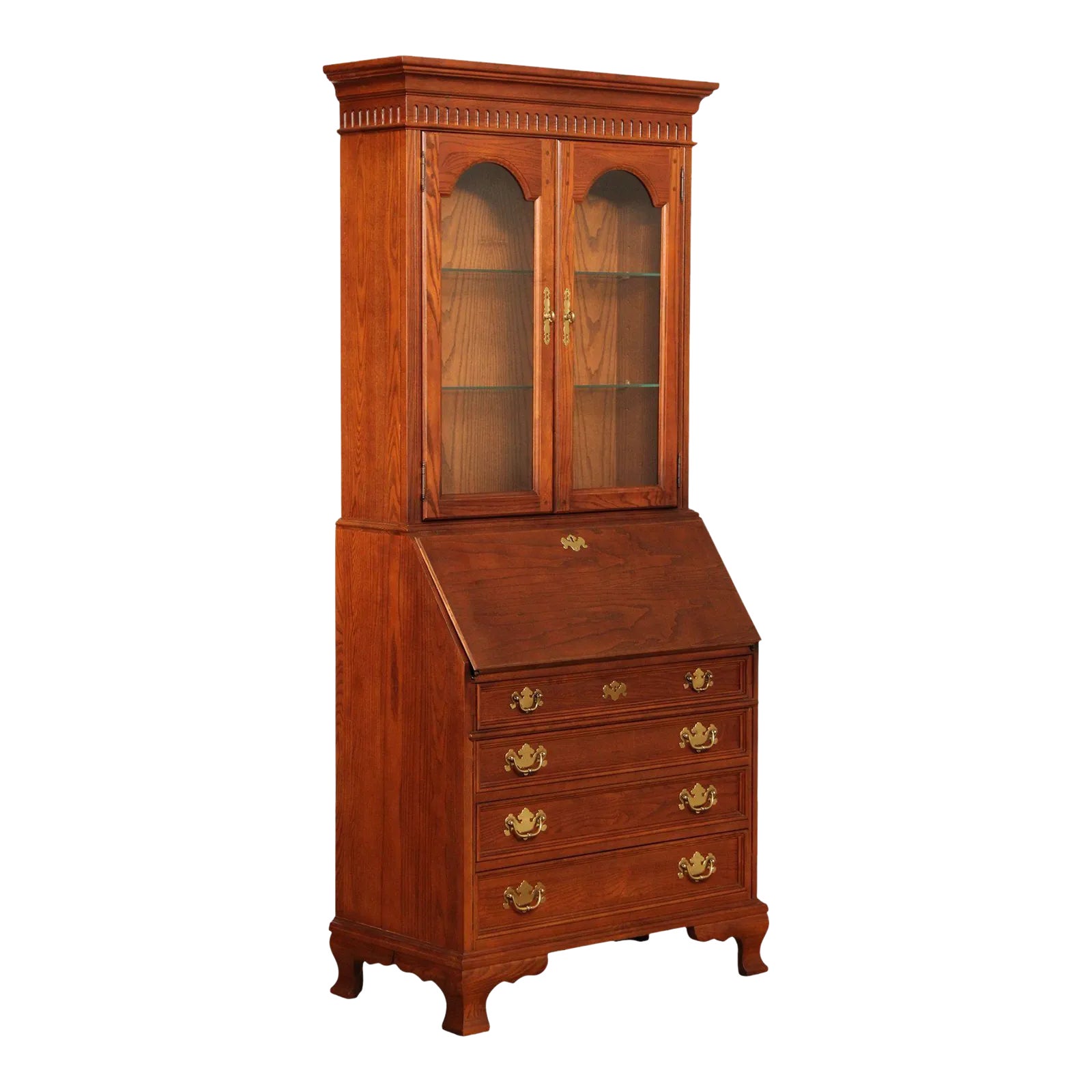 1990s Jasper Chippendale Style Carved Oak Secretary Desk Chairish