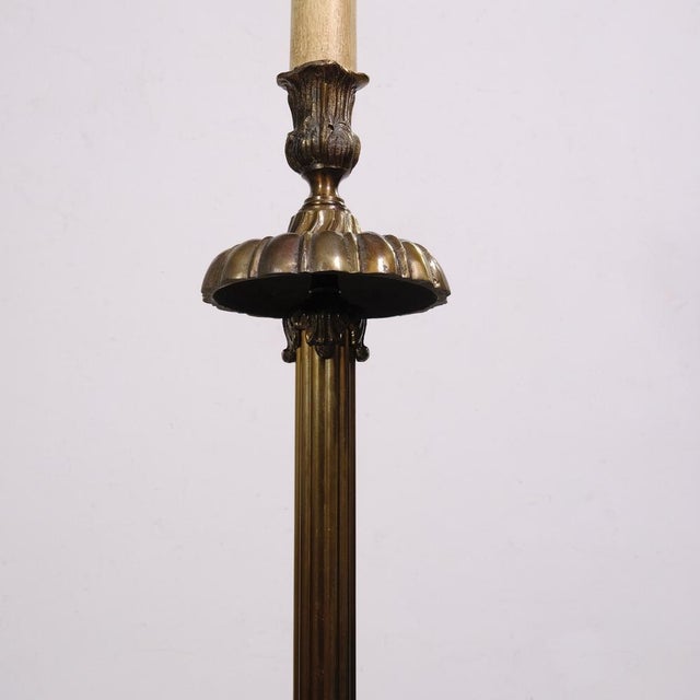 Brass Floor Lamp with 3 Light Point Fabric Lampshade, 1950s For Sale - Image 12 of 18