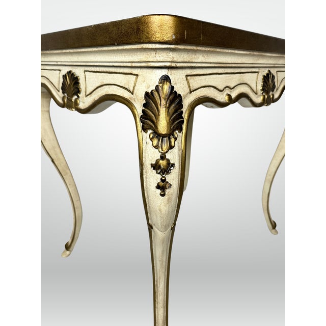 Florentine Hand Painted Gold Shell Detail Tea Table Mid-Century Hoof Foot For Sale In Greensboro - Image 6 of 12