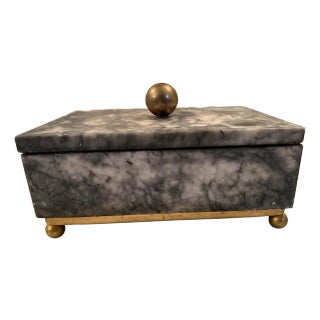 Mid Century Gray Marble Box Gold Mounts For Sale