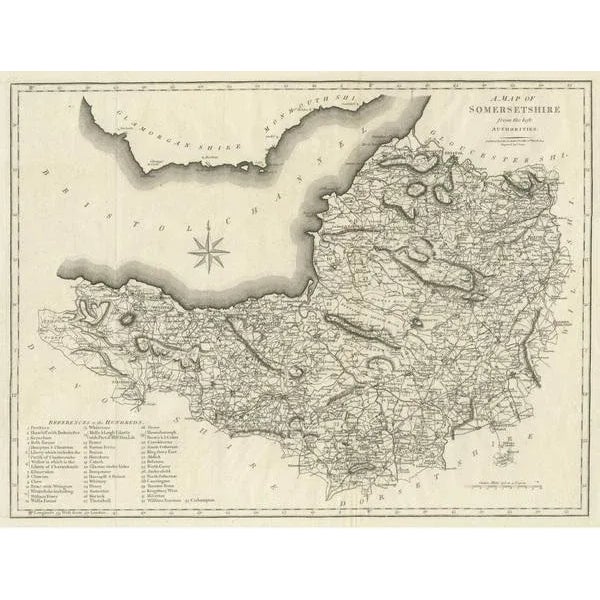 Large Antique County Map of Somersetshire, 1805 For Sale - Image 3 of 6