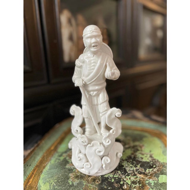 Early 20th Century Blanc De Chine Chinese Ceramic Elder Statue Immortals Asian Decor White Glaze Pottery For Sale - Image 9 of 10