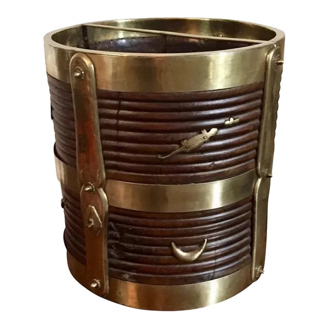 Antique 19th Century Anglo Indian Brass & Carved Wood Bucket For Sale