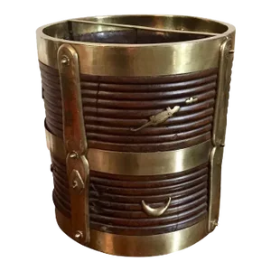 Antique 19th Century Anglo Indian Brass & Carved Wood Bucket