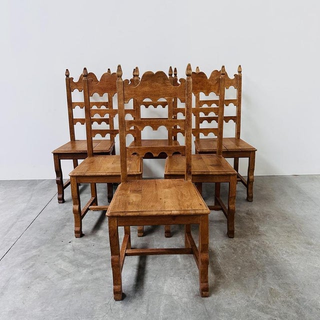 Vintage Oak High-Back Dining Chairs, Set of 6 For Sale - Image 14 of 14