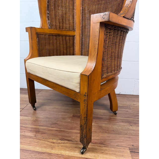 Ralph Lauren for Henredon Wicker Wingback Barrel Chair For Sale In Charlotte - Image 6 of 11