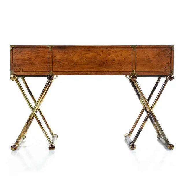 Vintage 1970's Drexel Oxford Square Campaign Style Desk Faux Brass Legs For Sale - Image 11 of 11
