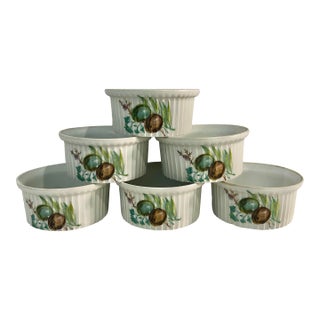 Set of 6 Vintage Haviland Limoges France Hand-Painted Bird Nest & Egg Aluminite Porcelain Ramekins For Sale