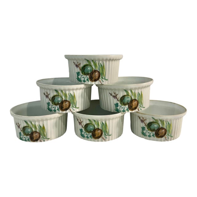 Vintage Haviland Limoges France Hand-Painted Bird Nest & Egg Aluminite Porcelain Ramekins - Set of 6 For Sale