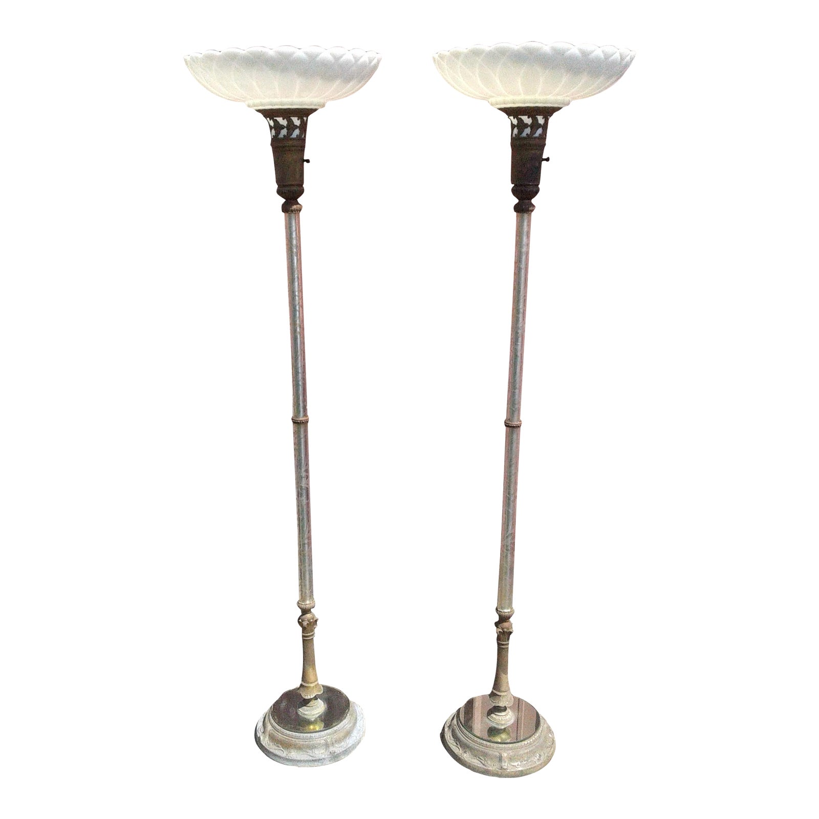 Pair of Antique Torchiere Floor Lamps Opalescent Large Milk Glass ...
