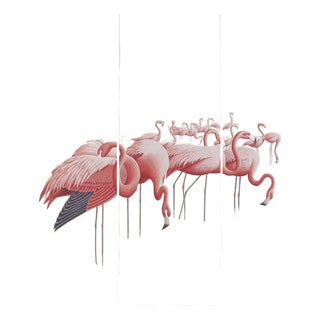 36" * H96" * 3ps, Neoclassical Hand-Painted Flamingo Colony Tropical Wetland Mural For Sale