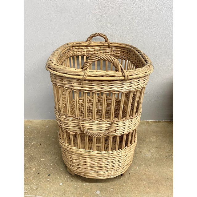 Beige Vintage French Wicker Baker's Basket Cart on Wheels For Sale - Image 8 of 10