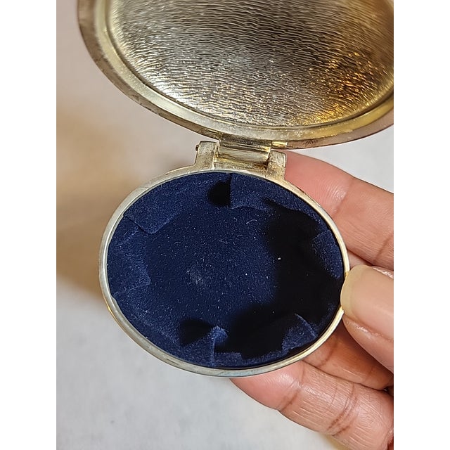 Mid-Century Modern Vintage Silverplated Oval Trinket Box Velvet Lining For Sale - Image 3 of 7