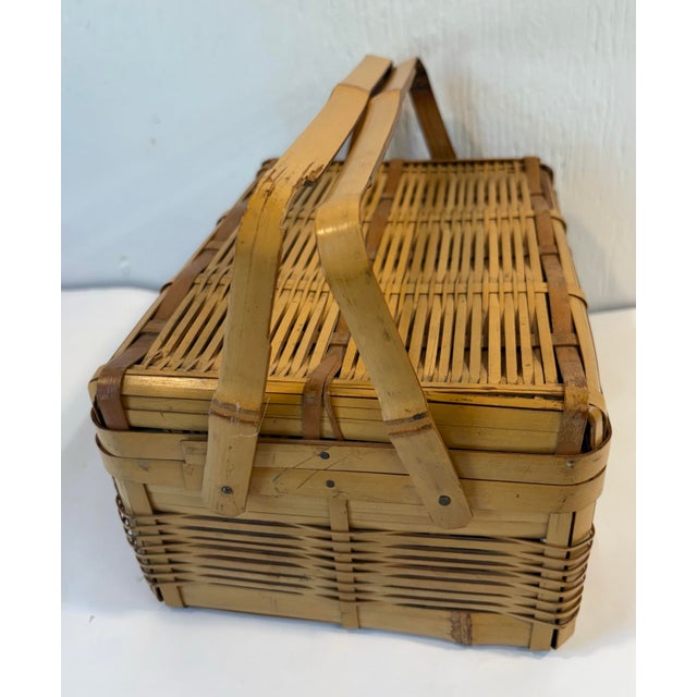 Vintage Boho Bamboo Lidded and Handled Basket For Sale - Image 4 of 8