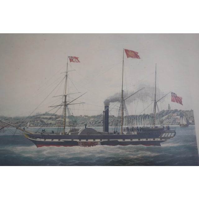 Vintage English Steamship Colored Engraving in Frame For Sale - Image 4 of 12