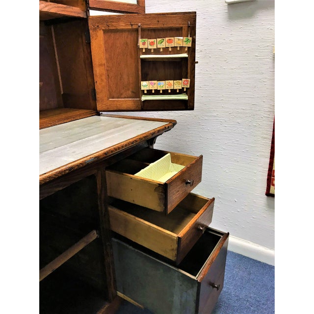 Antique Oak Hoosier With Original Makers Tag, Glass Doors and