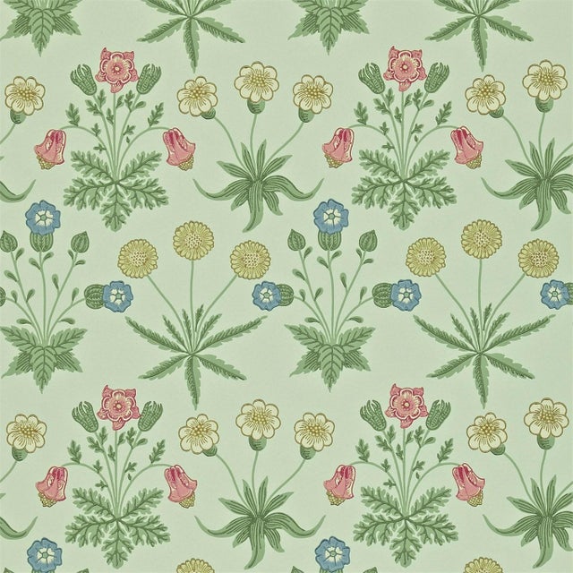 Morris & Co Daisy Wallpaper in Pale Green/Rose For Sale