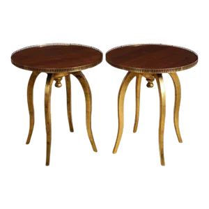 Late 20th Century Round Art Deco Side Tables With Walnut Veneer - Set of 2