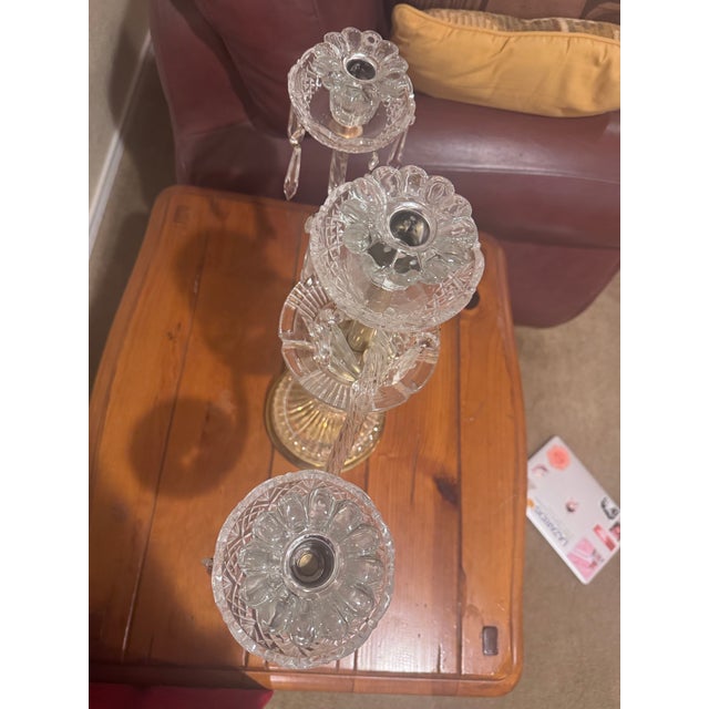 1980s Vintage Glass Candelabra Crystal Clear Mid Century Candle Light Holder For Sale - Image 5 of 10