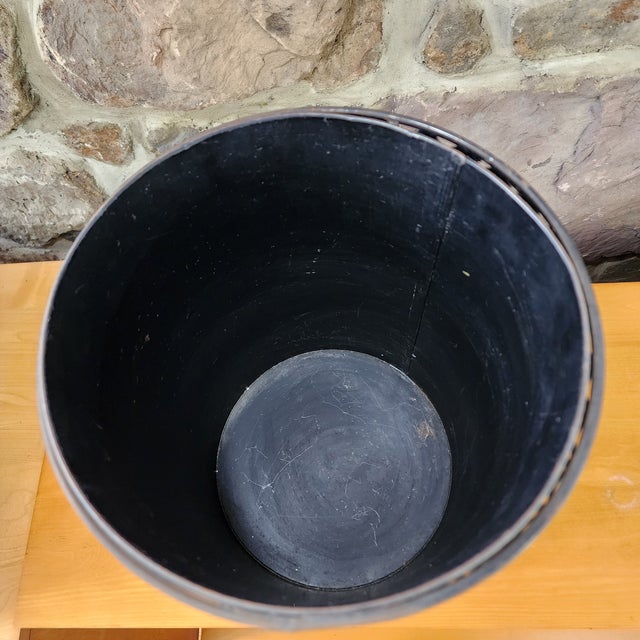 1950s Vintage Black Metal Powder Room, Bathroom, Office Waste Basket For Sale - Image 9 of 11