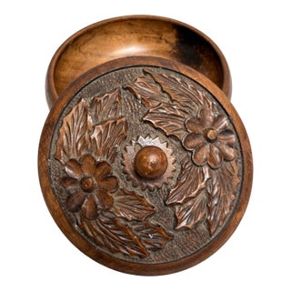 Vintage Carved Wooden Floral Decor and Storage Bowl For Sale
