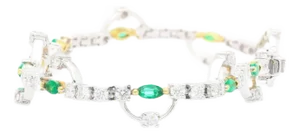 Natural 0.72 Carat Emerald & 2.08 Carat Diamond Charm Bracelet in 18K Gold