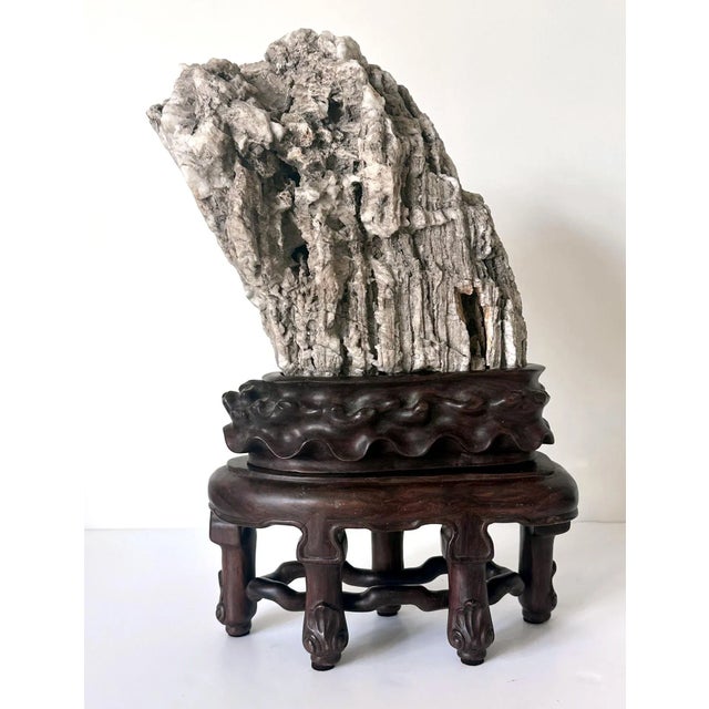 Wood 19th Century Chinese Xuan Scholar Stone on Display Stand For Sale - Image 7 of 12