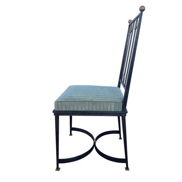 Mid-Century Iron Side Chairs With Rose Tarlow Striped Velvet Fabric For Sale - Image 4 of 16