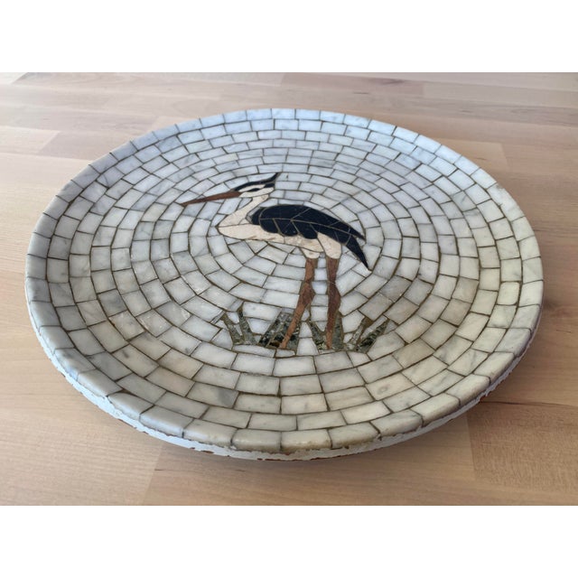 1950s Mid-Century Heide Mosaic of Denmark Stone Marble Mosaic Heron Plate For Sale - Image 4 of 7