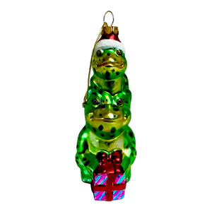 1990s Vintage Boho Chic Mercury Glass Stacking Leap Frogs Christmas Ornament